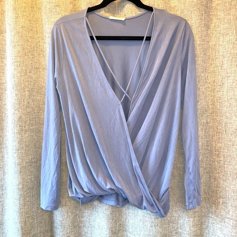Lush Light Blue Wrap Front Long Sleeve Top – Medium – Like New